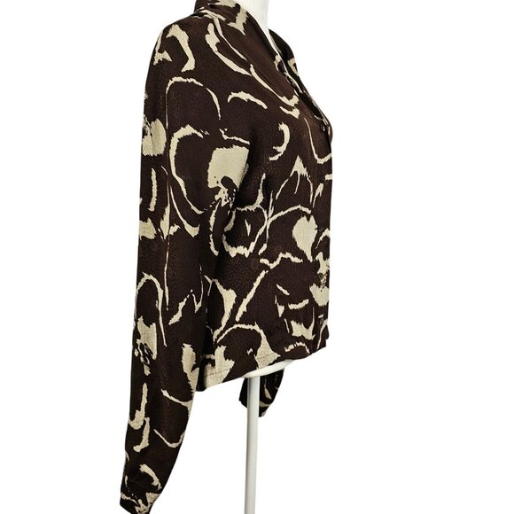 Max Mara Women's US 14 Pure Silk Blouse  Italy Swirl Brown Business Casual Top - Picture 2 of 16